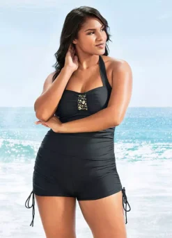 Brooch Detail Swim Dress