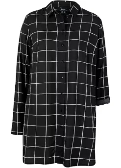 Checked Long Sleeve Longline Blouse -Lush Fit Store Checked Long Sleeve Longline Blouse933938FRSC