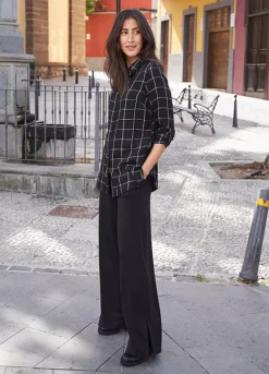 Checked Long Sleeve Longline Blouse -Lush Fit Store Checked Long Sleeve Longline Blouse933938FRSL