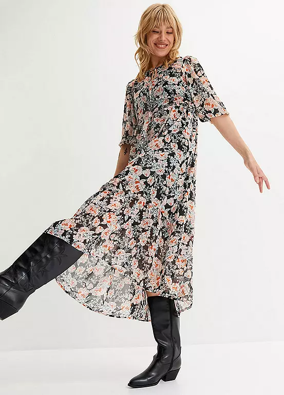 Chiffon Floral Print Midi Dress 3 Chiffon Floral Print Midi Dress