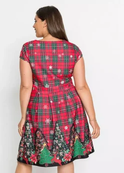 Christmas Motif Tartan Print Dress -Lush Fit Store Christmas Motif Tartan Print Dress952070FRSB W01