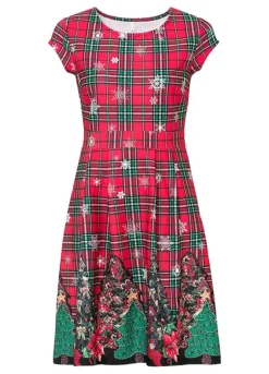 Christmas Motif Tartan Print Dress -Lush Fit Store Christmas Motif Tartan Print Dress952070FRSC