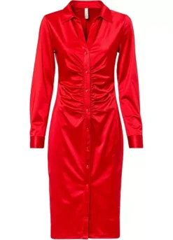 Decorative Button Placket Ruched Shirt Dress -Lush Fit Store Decorative Button Placket Ruched Shirt Dress941687FRSC