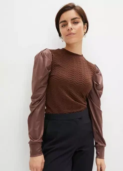 Faux Leather Sleeve Top
