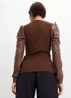 Faux Leather Sleeve Top -Lush Fit Store Faux Leather Sleeve Top957650FRSP W01