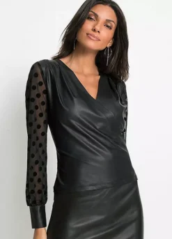Faux Leather Wrap Top