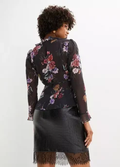 Floral Chiffon Wrap Blouse -Lush Fit Store Floral Chiffon Wrap Blouse948426FRSP W01