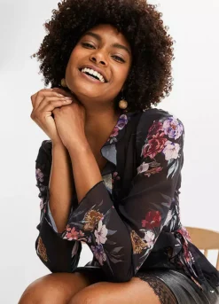 Floral Chiffon Wrap Blouse -Lush Fit Store Floral Chiffon Wrap Blouse948426FRSP W02