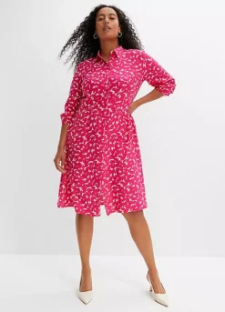 Floral Three-Quarter Sleeve Shirt Dress