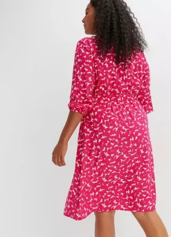 Floral Three-Quarter Sleeve Shirt Dress -Lush Fit Store Floral Three Quarter Sleeve Shirt Dress928412FRSB W01