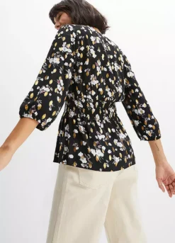 Floral Three-Quarter Sleeve Wrap Blouse -Lush Fit Store Floral Three Quarter Sleeve Wrap Blouse925751FRSP W01