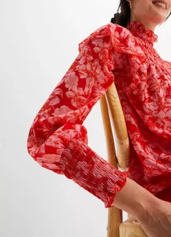 Flounced Floral Blouse -Lush Fit Store Flounced Floral Blouse942865FRSP W02