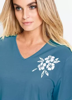 Flower Print V-Neck Top -Lush Fit Store Flower Print V Neck Top909136FRSP W02