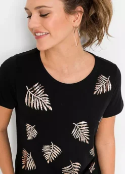 Glitter Leaf Print Top -Lush Fit Store Glitter Leaf Print Top955209FRSP W02