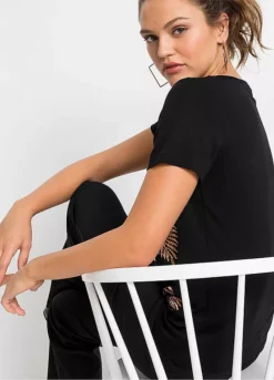 Glitter Leaf Print Top -Lush Fit Store Glitter Leaf Print Top955209FRSP W03