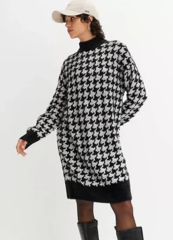 Houndstooth Knitted Dress -Lush Fit Store Houndstooth Knitted Dress914658FRSP