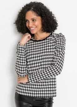 Houndstooth Puff Sleeve Top