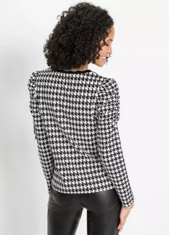 Houndstooth Puff Sleeve Top -Lush Fit Store Houndstooth Puff Sleeve Top930342FRSP W01