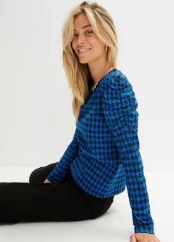 Houndstooth Puff Sleeve Top -Lush Fit Store Houndstooth Puff Sleeve Top948311FRSP