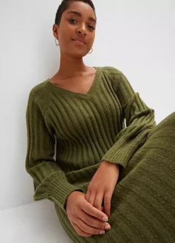 Knitted V-Neck Midi Dress -Lush Fit Store Knitted V Neck Midi Dress953138FRSP W03