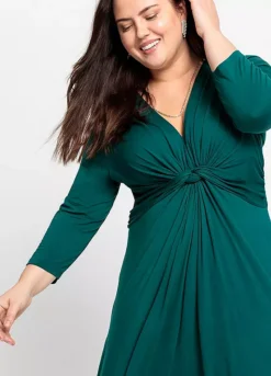 Knotted Three-Quarter Sleeve Jersey Dress -Lush Fit Store Knotted Three Quarter Sleeve Jersey Dress952441FRSB W02