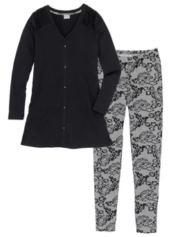 Lace Detail Printed Pyjamas -Lush Fit Store Lace Detail Printed Pyjamas937823FRSC