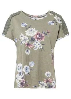 Lace Trim Floral T-Shirt -Lush Fit Store Lace Trim Floral T Shirt915857FRSC