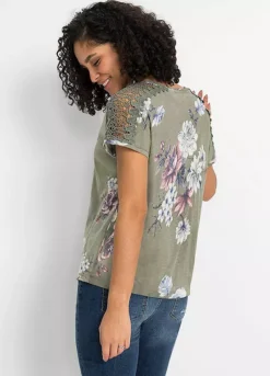 Lace Trim Floral T-Shirt -Lush Fit Store Lace Trim Floral T Shirt915857FRSP W01