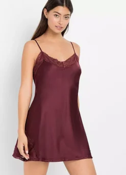 Lace Trim Satin Negligee