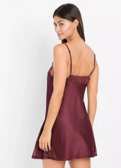 Lace Trim Satin Negligee -Lush Fit Store Lace Trim Satin Negligee974305FRSP W01