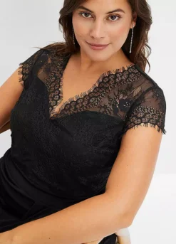 Lace Trim Sleeve Dress -Lush Fit Store Lace Trim Sleeve Dress933018FRSB W02