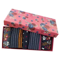 Ladies Pack Of 5 Socks In A Pink Floral Gift Box -Lush Fit Store Ladies Pack of 5 Socks in a Pink Floral Gift Box36J203FRSP W01
