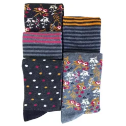 Ladies Pack Of 5 Socks In A Pink Floral Gift Box -Lush Fit Store Ladies Pack of 5 Socks in a Pink Floral Gift Box36J203FRSP W04