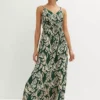 Leaf Print Smocked Maxi Dress -Lush Fit Store Leaf Print Smocked Maxi Dress951091FRSP
