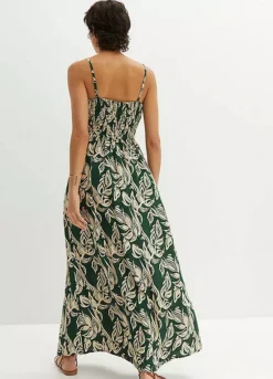 Leaf Print Smocked Maxi Dress -Lush Fit Store Leaf Print Smocked Maxi Dress951091FRSP W01