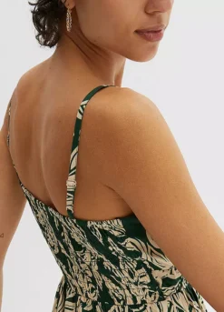 Leaf Print Smocked Maxi Dress -Lush Fit Store Leaf Print Smocked Maxi Dress951091FRSP W03