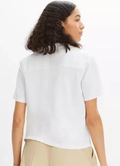 Linen Blend Short Sleeve Blouse -Lush Fit Store Linen Blend Short Sleeve Blouse909106FRSP W01