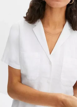 Linen Blend Short Sleeve Blouse -Lush Fit Store Linen Blend Short Sleeve Blouse909106FRSP W03