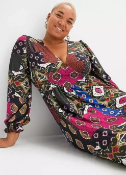 Multi Print V-Neck Maxi Dress -Lush Fit Store Multi Print V Neck Maxi Dress905385FRSB W02