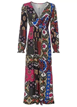 Multi Print V-Neck Maxi Dress -Lush Fit Store Multi Print V Neck Maxi Dress905385FRSC