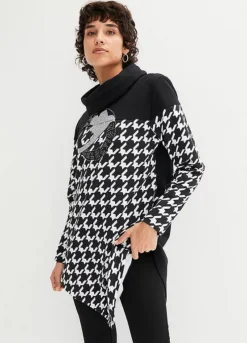 Pointy Hem Houndstooth Sweatshirt