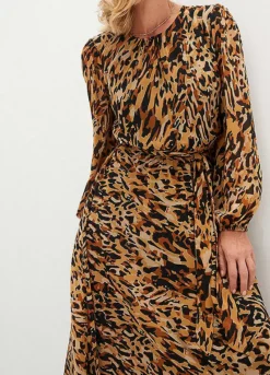 Print Belted Chiffon Dress -Lush Fit Store Print Belted Chiffon Dress909653FRSP W02