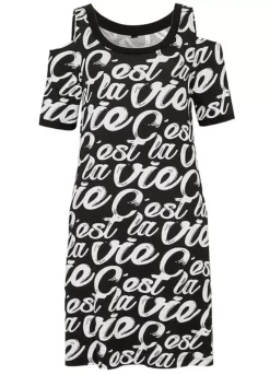 Print Cold Shoulder Dress -Lush Fit Store Print Cold Shoulder Dress951387FRSC