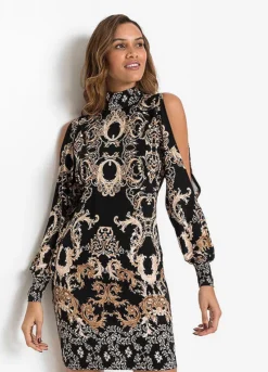 Printed Cold Shoulder Dress -Lush Fit Store Printed Cold Shoulder Dress914608FRSP W02