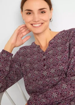 Printed Henley Top -Lush Fit Store Printed Henley Top944981FRSP W02