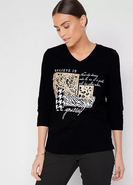 Printed Three-Quarter Sleeve Top 3 Printed Three-Quarter Sleeve Top