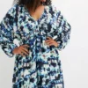 Printed V-Neck Tunic Dress -Lush Fit Store Printed V Neck Tunic Dress913359FRSB