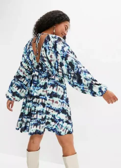 Printed V-Neck Tunic Dress -Lush Fit Store Printed V Neck Tunic Dress913359FRSB W01