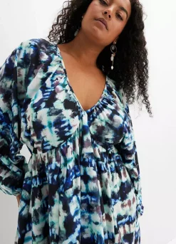 Printed V-Neck Tunic Dress -Lush Fit Store Printed V Neck Tunic Dress913359FRSB W02