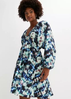Printed V-Neck Tunic Dress -Lush Fit Store Printed V Neck Tunic Dress913359FRSP